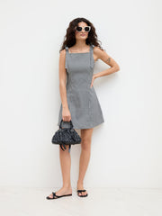 Square Neck Gingham Knotted Mini Dress