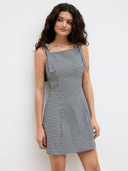 Square Neck Gingham Knotted Mini Dress
