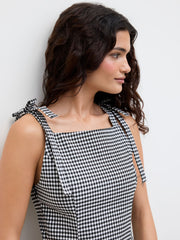 Square Neck Gingham Knotted Mini Dress