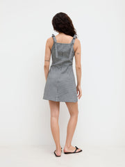 Square Neck Gingham Knotted Mini Dress