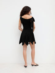 Cotton-blend Asymmetrical Neck Knotted Ruched Mini Dress
