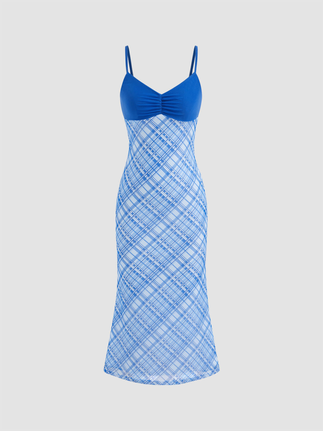 Check Patched Mermaid Slip Maxi Dress