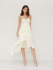 Cotton-blend V-neck Twist Asymmetrical Hem Layered Cami Maxi Dress