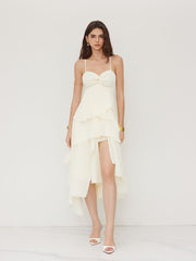 Cotton-blend V-neck Twist Asymmetrical Hem Layered Cami Maxi Dress