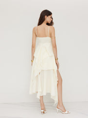 Cotton-blend V-neck Twist Asymmetrical Hem Layered Cami Maxi Dress