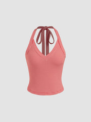 Halter Neckline Stripe Knotted Cami Top