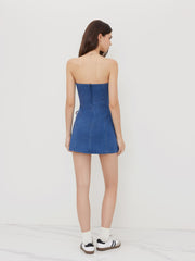 High Stretch Denim Bandeau Lace Up Mini Dress