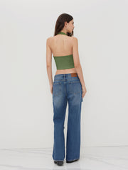 Cider Denim Low Rise Ripped Wide Leg Jeans