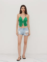 Denim Low Rise Ripped Micro Shorts