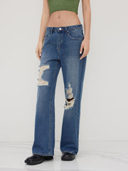 Cider Denim Low Rise Ripped Wide Leg Jeans