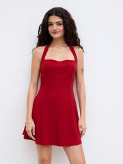 Halter Neckline Backless Knotted Mini Dress