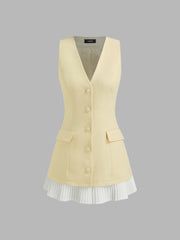 V-neck Two Tone Pleated Mini Dress