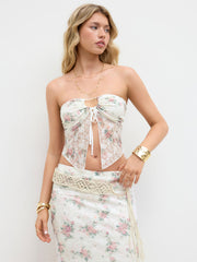 Lace Ditsy Floral Split Knotted Bandeau Top With Mermaid Maxi Skirt Set