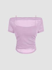 Off-shoulder Ruched Short Sleeve Tee & Cami Top