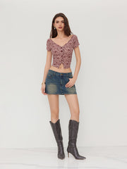 Off-shoulder & V-Neck Floral Button Through Top