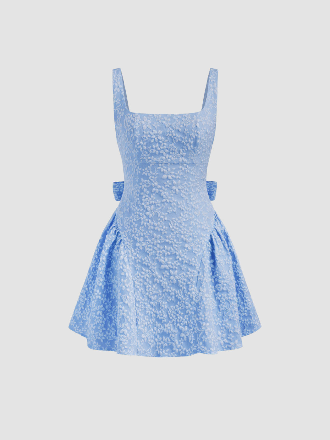 Jacquard U-neckline Floral Backless Bowknot Mini Dress