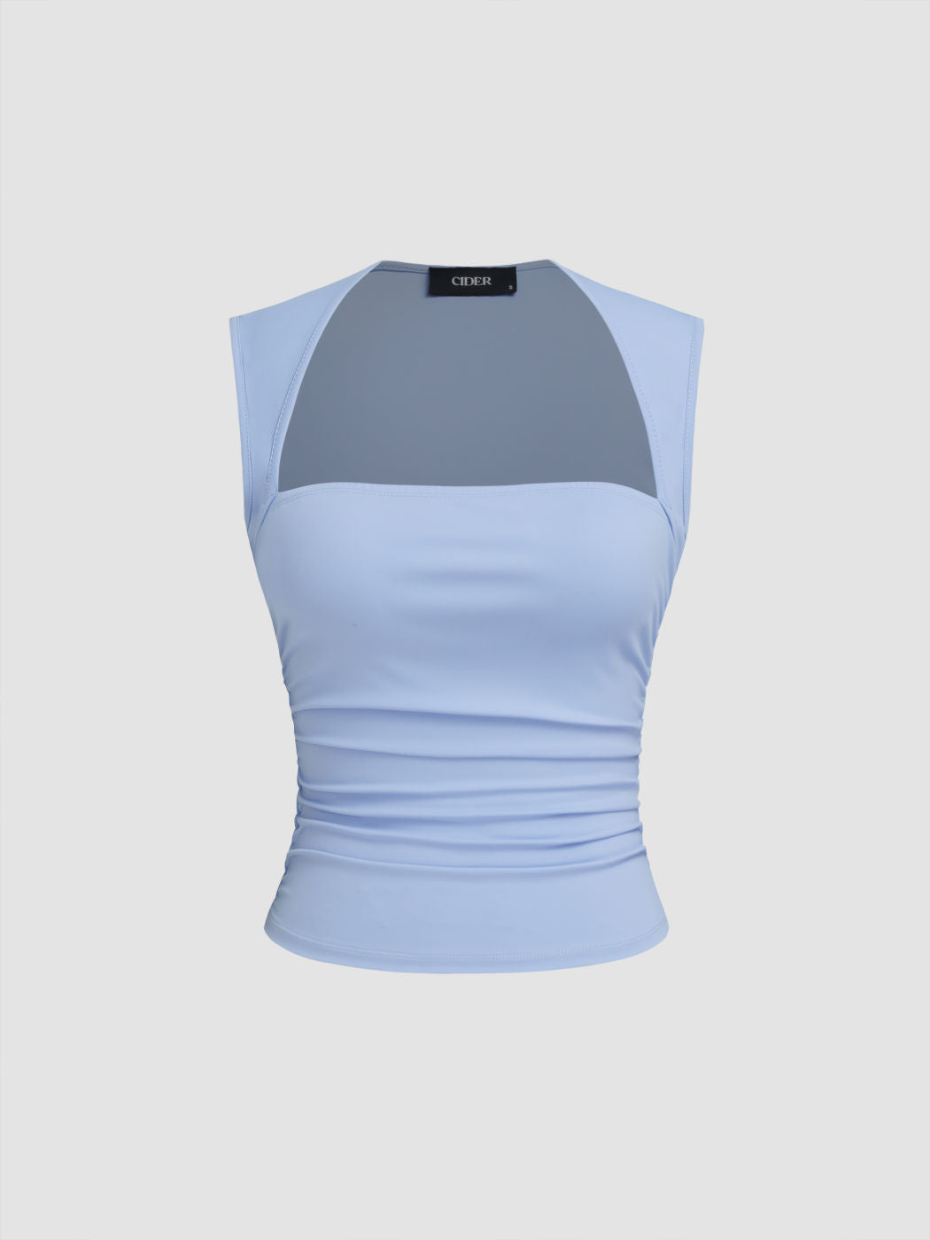 Square Neck Solid Ruched Tank Top