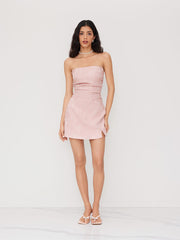 Jacquard Floral Lace Up Ruched Bandeau Mini Dress