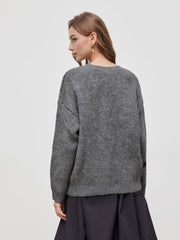 Knit Round Neckline Bowknot Oversized Sweater