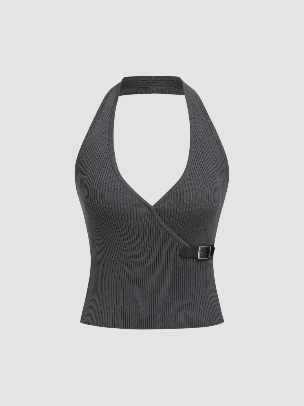 Knit Halter Neck Belted Tank Top