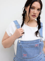 Denim Bowknot Embroidery Romper Curve & Plus