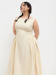 Linen-blend Boat Neck Backless Ruffle Hem Midi Dress Curve & Plus