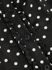 Halter Collar Polka Dot Lettuce Trim Shirred Tank Top