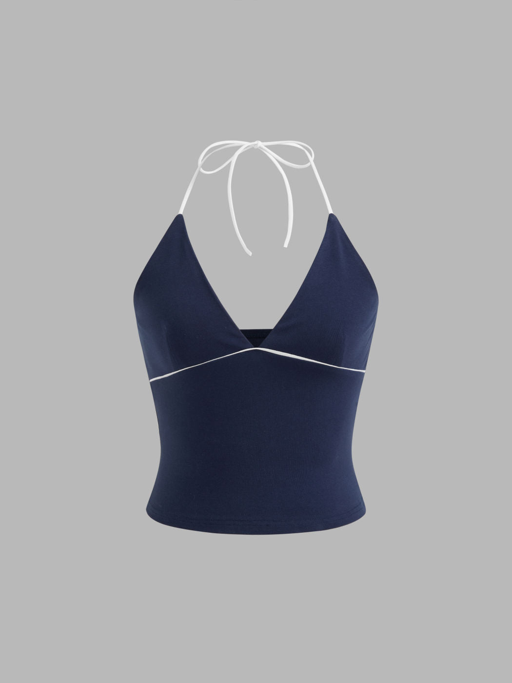 Cotton-blend Halter Neckline Contrasting Binding Cami Top