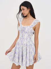 Sweetheart Floral Lace Trim Ruffle MIni Dress