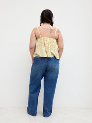 Cotton-blend V-neck Floral Lettuce Trim Ruffle Cami Top Curve & Plus