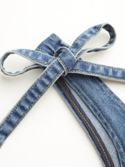 Stretch Denim Ruffle Hem Bowknot Cami Top