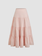 Cotton-blend Mid Rise Stripe Tiered Maxi Skirt