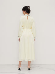 Stand Collar Sequin Detail Knotted Ruffle Maxi Dress