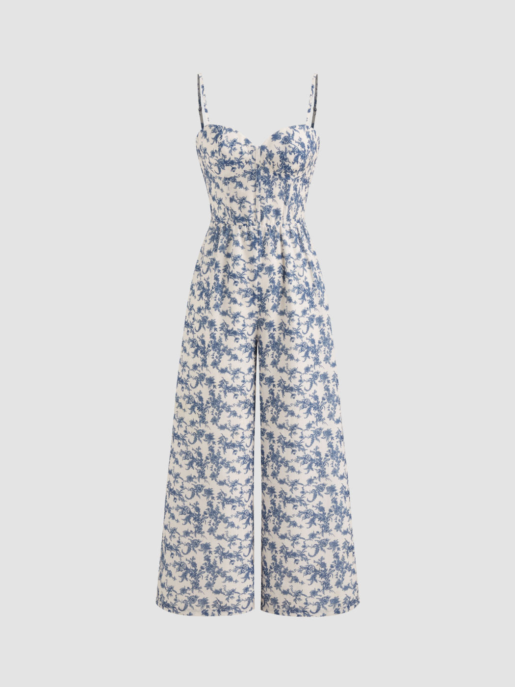 Floral Shirred Cropped Wide Leg Jumpsuit