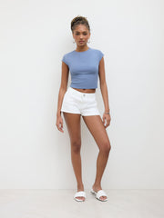 Cotton-blend Round Neckline Crop Tee