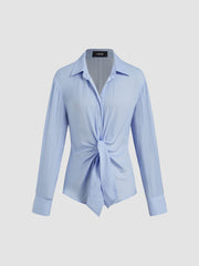 Collar Button Twist Knotted Shirt