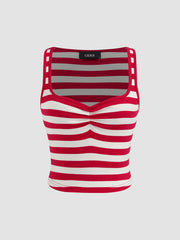Cotton-blend Sweetheart Stripe Crop Tank Top