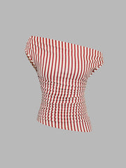 Asymmetrical Neck Stripe Ruched Top