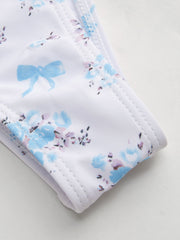 V-neck Floral Bowknot Halter Bikini Set & Cover Up Skirt