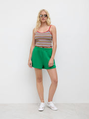 100% Cotton Side Stripe Embroidery Elastic Waist Micro Shorts