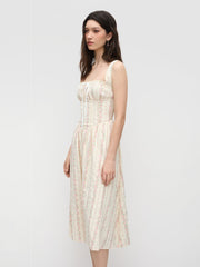 Cotton-blend Square Neck Ditsy Floral Knotted Shirred Midi Dress