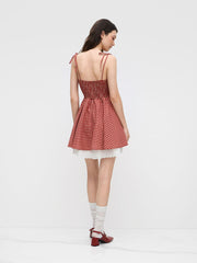 Cotton-blend Gingham Broderie Anglaise Trim Shirred Ruffle Mini Dress