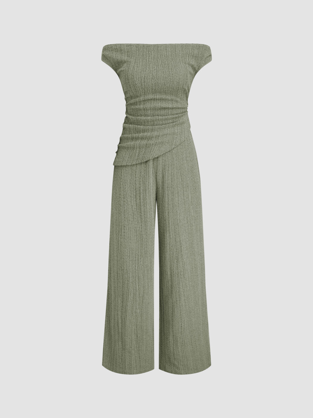 Cotton-blend Off-shoulder Ruched Jumpsuit