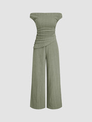 Cotton-blend Off-shoulder Ruched Jumpsuit