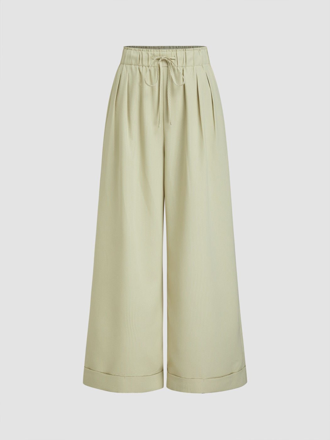 Mid Rise Stripes Drawstring Roll Hem Straight Leg Trousers