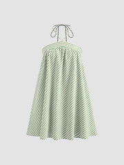 Cotton-blend Halter Neckline Stripe Mini Dress
