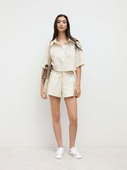 Linen-blend Mid Rise Zebra Stripe Knotted Micro Shorts