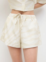 Linen-blend Mid Rise Zebra Stripe Knotted Micro Shorts