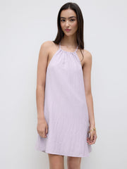 Linen-blend Halter Neckline Drawstring Mini Dress
