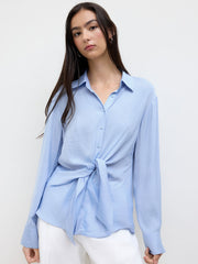 Collar Button Twist Knotted Shirt